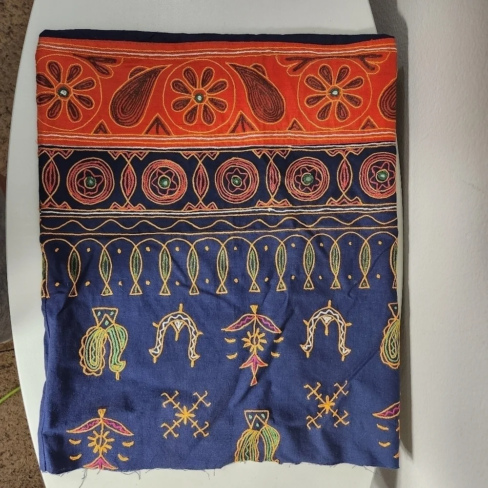 Handcrafted Boho Embroidered Repurposed Fabric Set of Pillows